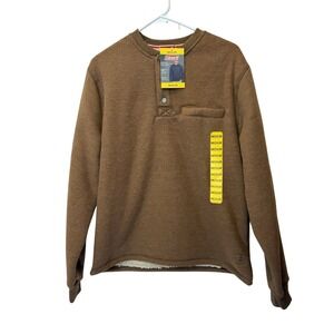 Coleman Mens Sherpa Lined Waffle Henley Shirt Chest Pocket Brown MEDIUM NWT $70
